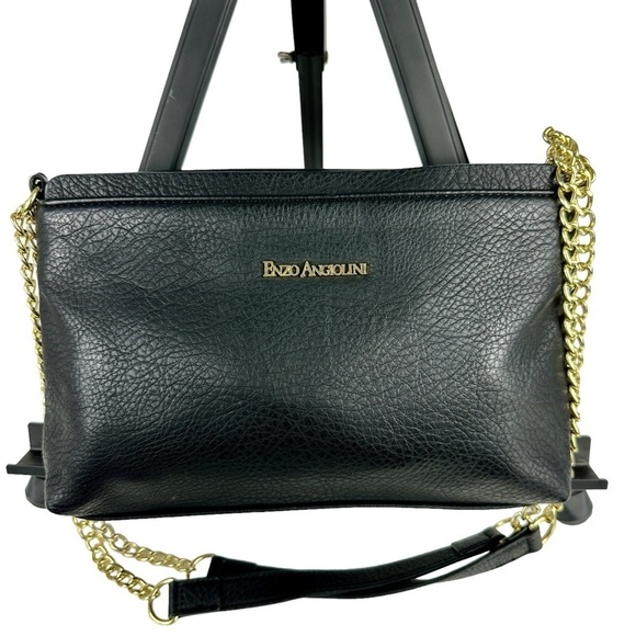 Enzo Angiolini Crossbody Chain Strap Shoulder Bag in Textured Black - Picture 1 of 14